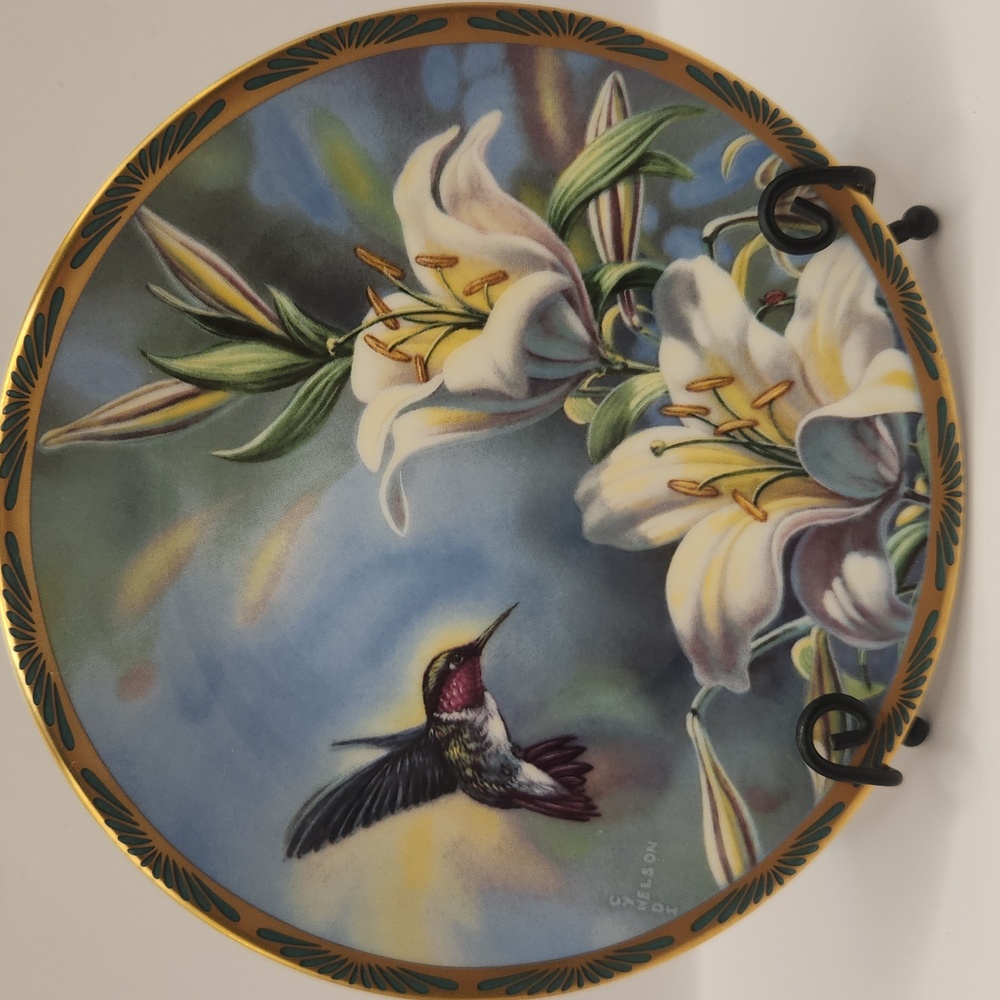 Pickard Ruby Throated Hummingbird & Lilies Cyndi Nelson 1989 Bradford Exchange